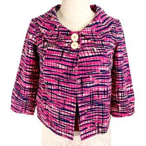 Lilly Pulitzer Pink & Navy Abstract Plaid Cropped Jacket